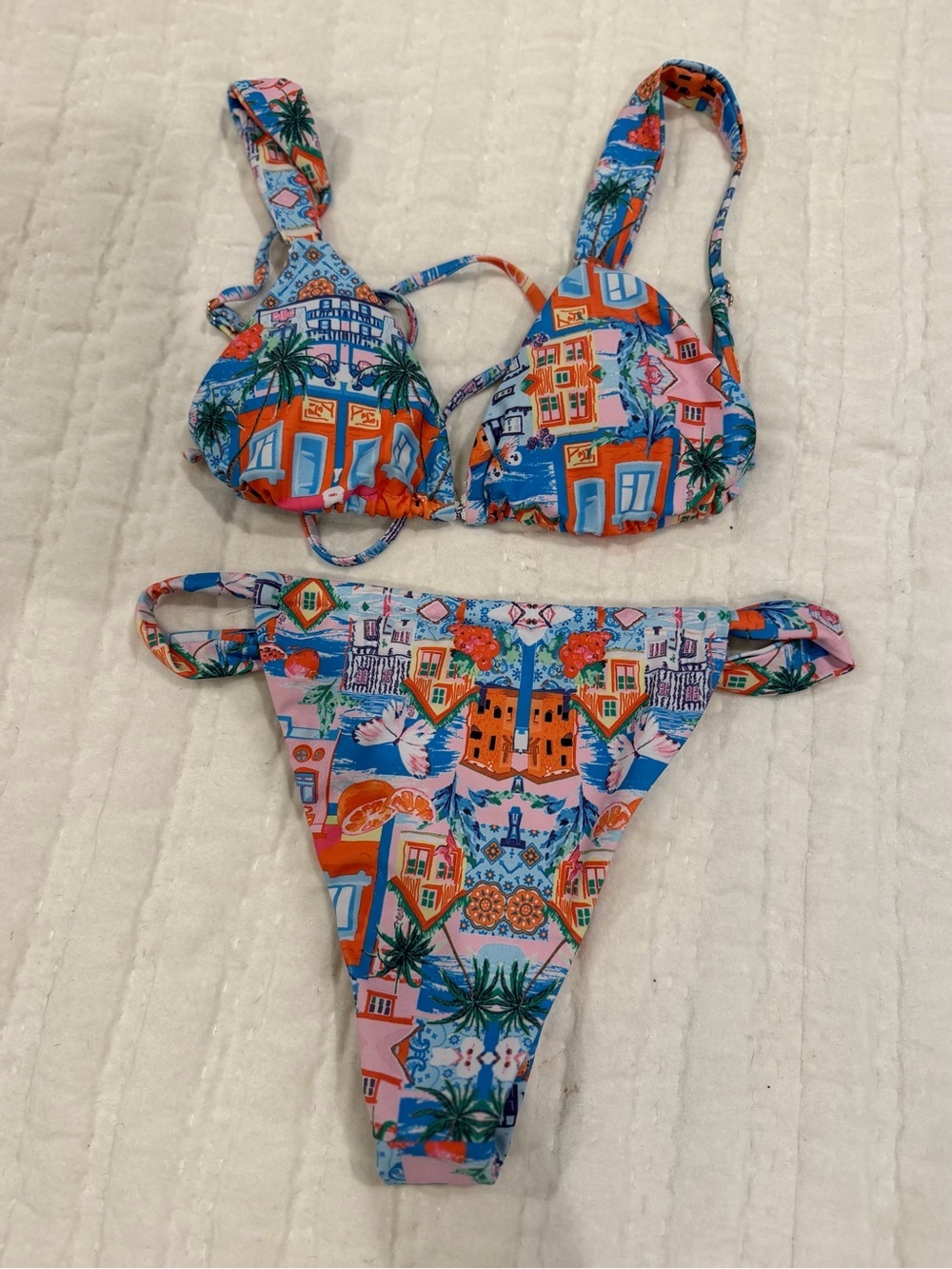 SHEIN Swim Beach Women's High Waisted Bikini Set Printed Carnival  S / T bin Y2K